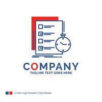 Company Name Logo Design For todo. task. list. check. time. Blue and red Brand Name Design with place for Tagline. Abstract Creative Logo template for Small and Large Business. vector