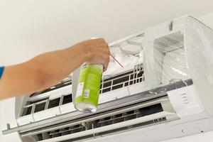 air conditioner cleaning with spray foam cleaner photo