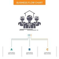 Team. Business. teamwork. group. meeting Business Flow Chart Design with 3 Steps. Glyph Icon For Presentation Background Template Place for text. vector