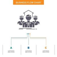 Team. Business. teamwork. group. meeting Business Flow Chart Design with 3 Steps. Glyph Icon For Presentation Background Template Place for text. vector