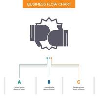 Box. boxing. competition. fight. gloves Business Flow Chart Design with 3 Steps. Glyph Icon For Presentation Background Template Place for text. vector