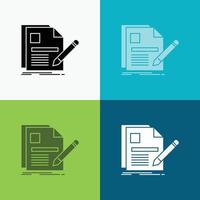 document. file. page. pen. Resume Icon Over Various Background. glyph style design. designed for web and app. Eps 10 vector illustration
