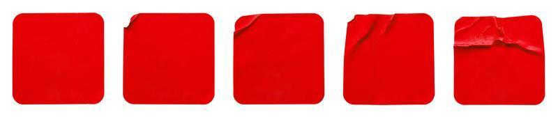 Blank red square adhesive paper sticker label isolated on white background photo