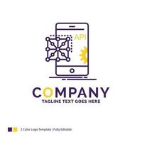 diseño de logotipo de nombre de empresa para api. solicitud. codificación. desarrollo. móvil. diseño de marca púrpura y amarillo con lugar para eslogan. plantilla de logotipo creativo para pequeñas y grandes empresas. vector