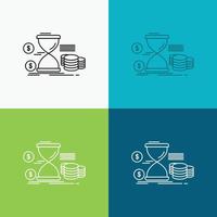 Hourglass. management. money. time. coins Icon Over Various Background. Line style design. designed for web and app. Eps 10 vector illustration