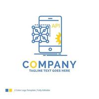 Api. Application. coding. Development. Mobile Blue Yellow Business Logo template. Creative Design Template Place for Tagline. vector