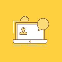 webinar. forum. online. seminar. website Flat Line Filled Icon. Beautiful Logo button over yellow background for UI and UX. website or mobile application vector