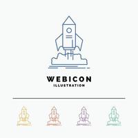 launch. startup. ship. shuttle. mission 5 Color Line Web Icon Template isolated on white. Vector illustration