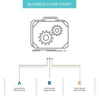 maletín. caso. producción. Progreso. diseño de diagrama de flujo de negocios de trabajo con 3 pasos. icono de línea para el lugar de plantilla de fondo de presentación para texto vector