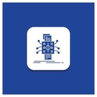 Blue Round Button for Analysis. data. datum. processing. reporting Glyph icon vector