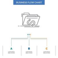 Backdoor. exploit. file. internet. software Business Flow Chart Design with 3 Steps. Line Icon For Presentation Background Template Place for text vector