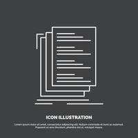 código. codificación. compilar. archivos icono de lista. símbolo de vector de línea para ui y ux. sitio web o aplicación móvil