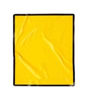 Blank warning sign yellow color with black frame sticker isolated on white background photo