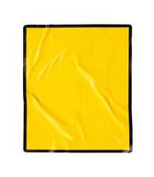 Blank warning sign yellow color with black frame sticker isolated on white background photo