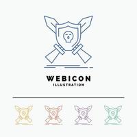 Badge. emblem. game. shield. swords 5 Color Line Web Icon Template isolated on white. Vector illustration