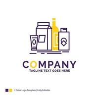 diseño de logotipo de nombre de empresa para embalaje. marca. marketing. producto. botella. diseño de marca púrpura y amarillo con lugar para eslogan. plantilla de logotipo creativo para pequeñas y grandes empresas. vector