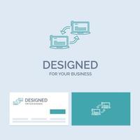 Computer. connection. link. network. sync Business Logo Line Icon Symbol for your business. Turquoise Business Cards with Brand logo template vector