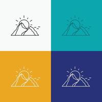 hill. landscape. nature. mountain. sun Icon Over Various Background. Line style design. designed for web and app. Eps 10 vector illustration
