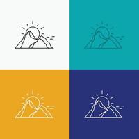 hill. landscape. nature. mountain. sun Icon Over Various Background. Line style design. designed for web and app. Eps 10 vector illustration