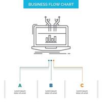 Analysis. analytical. management. online. platform Business Flow Chart Design with 3 Steps. Line Icon For Presentation Background Template Place for text vector