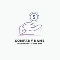 help. cash out. debt. finance. loan Purple Business Logo Template. Place for Tagline vector