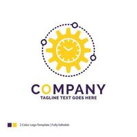 Company Name Logo Design For Efficiency. management. processing. productivity. project. Purple and yellow Brand Name Design with place for Tagline. Creative Logo template for Small and Large Business. vector