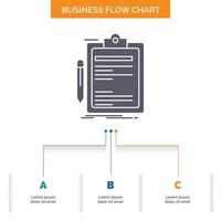 Contract. check. Business. done. clip board Business Flow Chart Design with 3 Steps. Glyph Icon For Presentation Background Template Place for text. vector