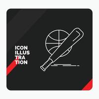 Red and Black Creative presentation Background for baseball. basket. ball. game. fun Line Icon vector