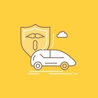 coche. mano. seguro. transporte. icono lleno de línea plana de seguridad. hermoso botón de logotipo sobre fondo amarillo para ui y ux. sitio web o aplicación móvil vector