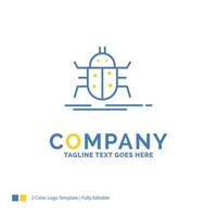 Bug. bugs. insect. testing. virus Blue Yellow Business Logo template. Creative Design Template Place for Tagline. vector