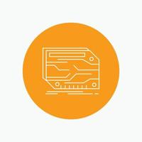 card. component. custom. electronic. memory White Line Icon in Circle background. vector icon illustration