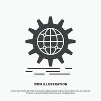 international. business. globe. world wide. gear Icon. glyph vector gray symbol for UI and UX. website or mobile application