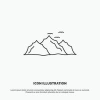 mountain. landscape. hill. nature. birds Icon. Line vector gray symbol for UI and UX. website or mobile application