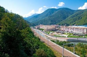 Sochi, Russia - August 30, 2021 Resort Krasnaya Polyana Eun The Mountains. photo