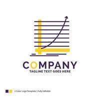 Company Name Logo Design For Arrow. chart. curve. experience. goal. Purple and yellow Brand Name Design with place for Tagline. Creative Logo template for Small and Large Business. vector