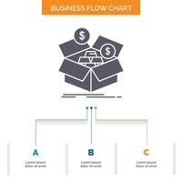 savings. box. budget. money. growth Business Flow Chart Design with 3 Steps. Glyph Icon For Presentation Background Template Place for text. vector