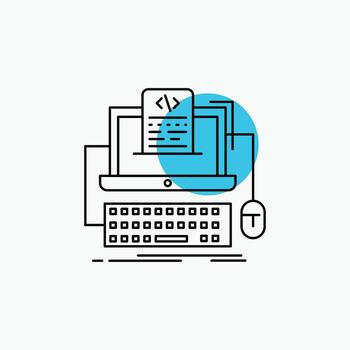 Code. coding. computer. monoblock. screen Line Icon vector