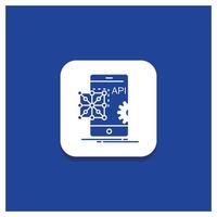 Blue Round Button for Api. Application. coding. Development. Mobile Glyph icon vector