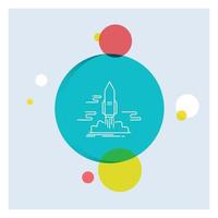 launch. Publish. App. shuttle. space White Line Icon colorful Circle Background vector