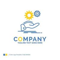 solution. hand. idea. gear. services Blue Yellow Business Logo template. Creative Design Template Place for Tagline. vector