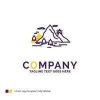 Company Name Logo Design For Nature. hill. landscape. mountain. scene. Purple and yellow Brand Name Design with place for Tagline. Creative Logo template for Small and Large Business. vector