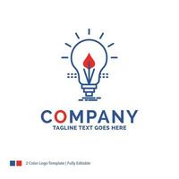 diseño de logotipo de nombre de empresa para bombilla. ocurrencia. electricidad. energía. luz. diseño de marca azul y rojo con lugar para eslogan. plantilla de logotipo creativo abstracto para pequeñas y grandes empresas. vector