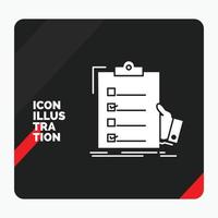 Red and Black Creative presentation Background for checklist. check. expertise. list. clipboard Glyph Icon vector