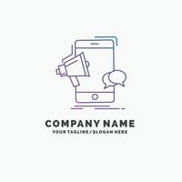 bullhorn. marketing. mobile. megaphone. promotion Purple Business Logo Template. Place for Tagline vector