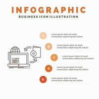 Disc. online. game. publish. publishing Infographics Template for Website and Presentation. Line Gray icon with Orange infographic style vector illustration