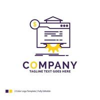 Company Name Logo Design For seo. progress. globe. technology. website. Purple and yellow Brand Name Design with place for Tagline. Creative Logo template for Small and Large Business. vector