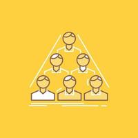 team. build. structure. business. meeting Flat Line Filled Icon. Beautiful Logo button over yellow background for UI and UX. website or mobile application vector