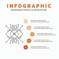 Arkansas. aumento. cibernético ojo. plantilla de infografía de lente para sitio web y presentación. icono de línea gris con ilustración de vector de estilo infográfico naranja