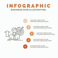 éxito. usuario. objetivo. lograr. plantilla de infografía de crecimiento para sitio web y presentación. icono de línea gris con ilustración de vector de estilo infográfico naranja