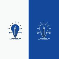 bulb. creative. solution. light. pencil Line and Glyph web Button in Blue color Vertical Banner for UI and UX. website or mobile application vector